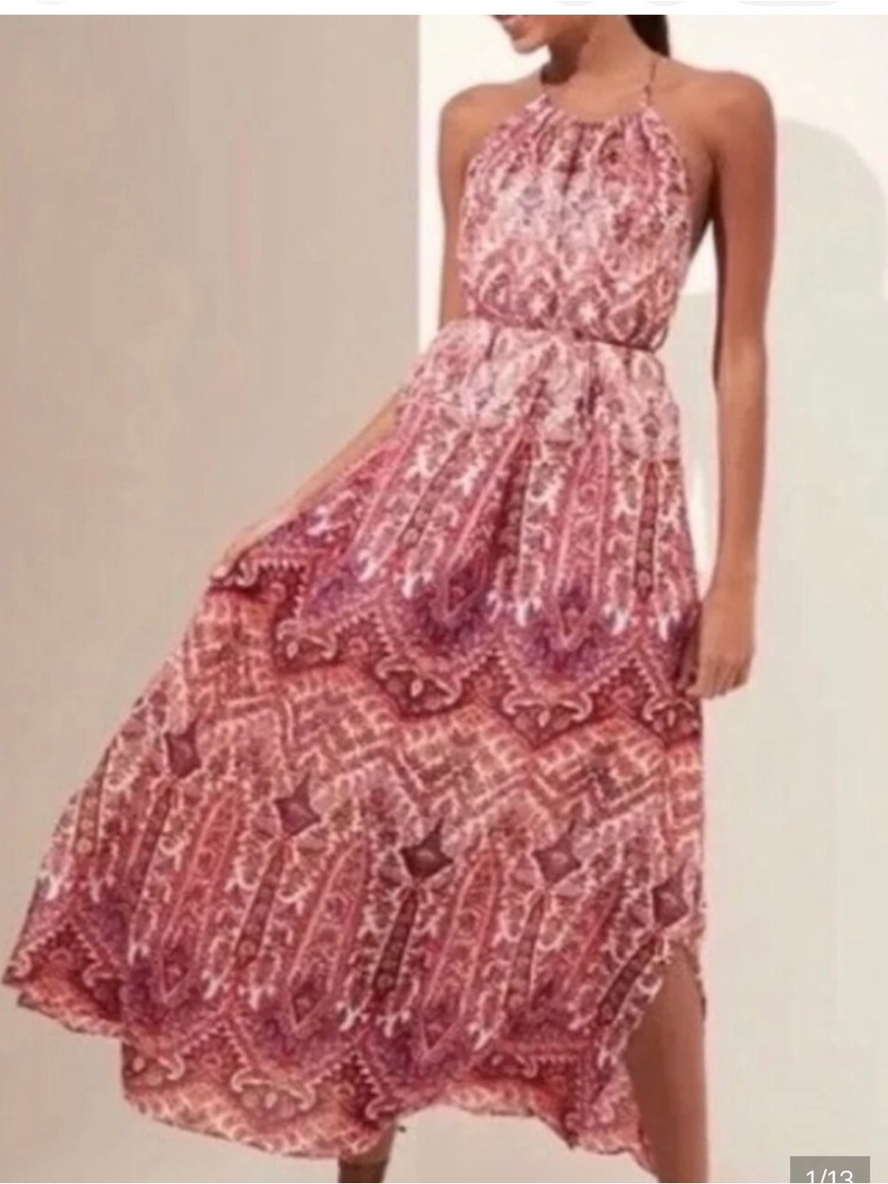 Banana Republic Ramie Backless Maxi Dress Pink Boho Small